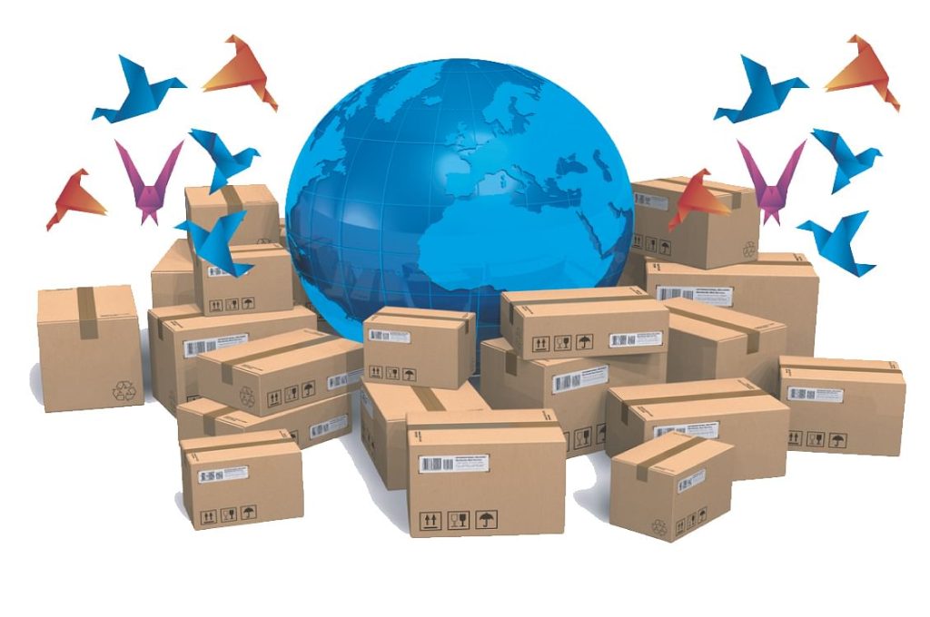 Global parcel network illustration